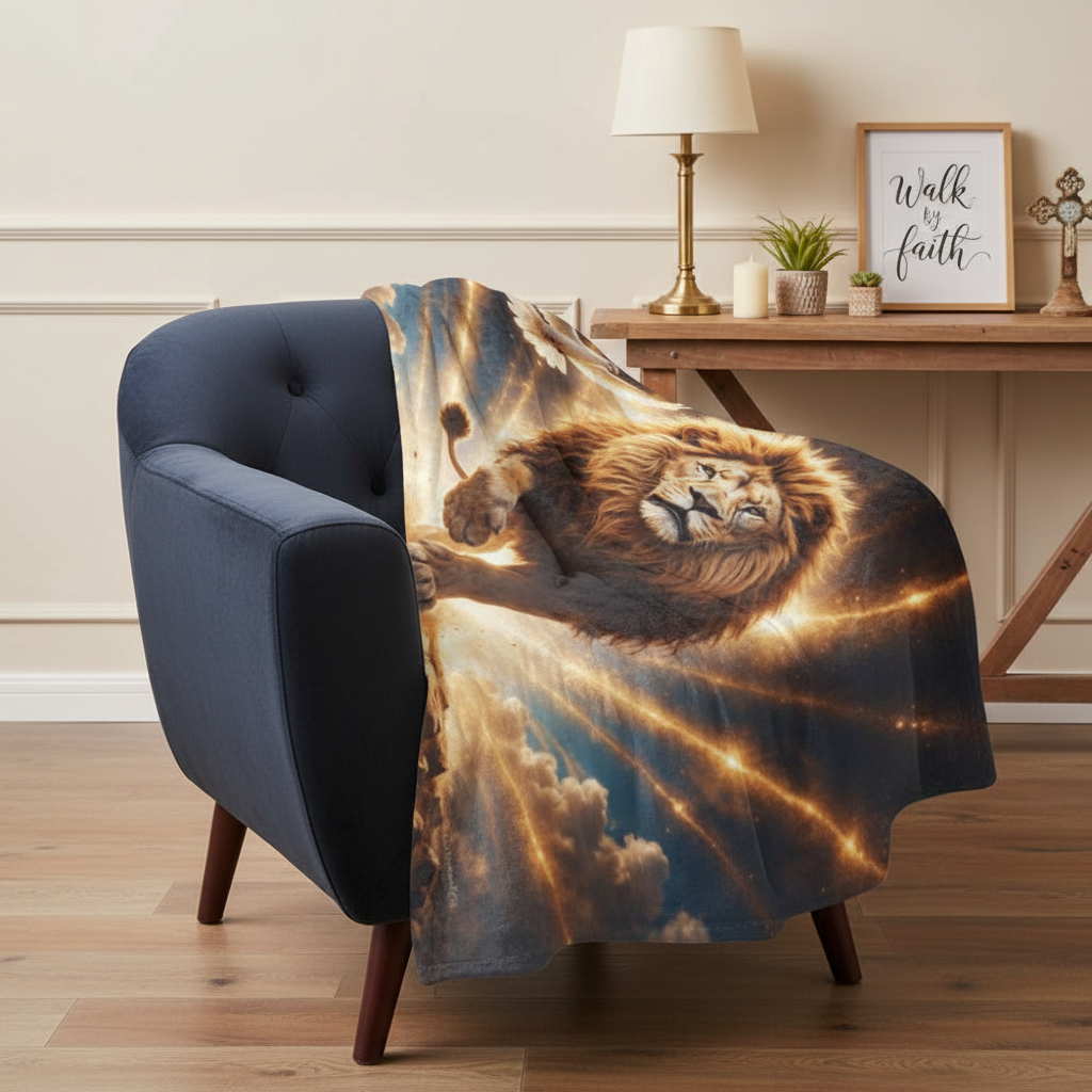 Lion of Judah, Holy Spirit, Clouds and Golden Rays -Ultra-Soft Micro Fleece Blanket (4 sizes)
