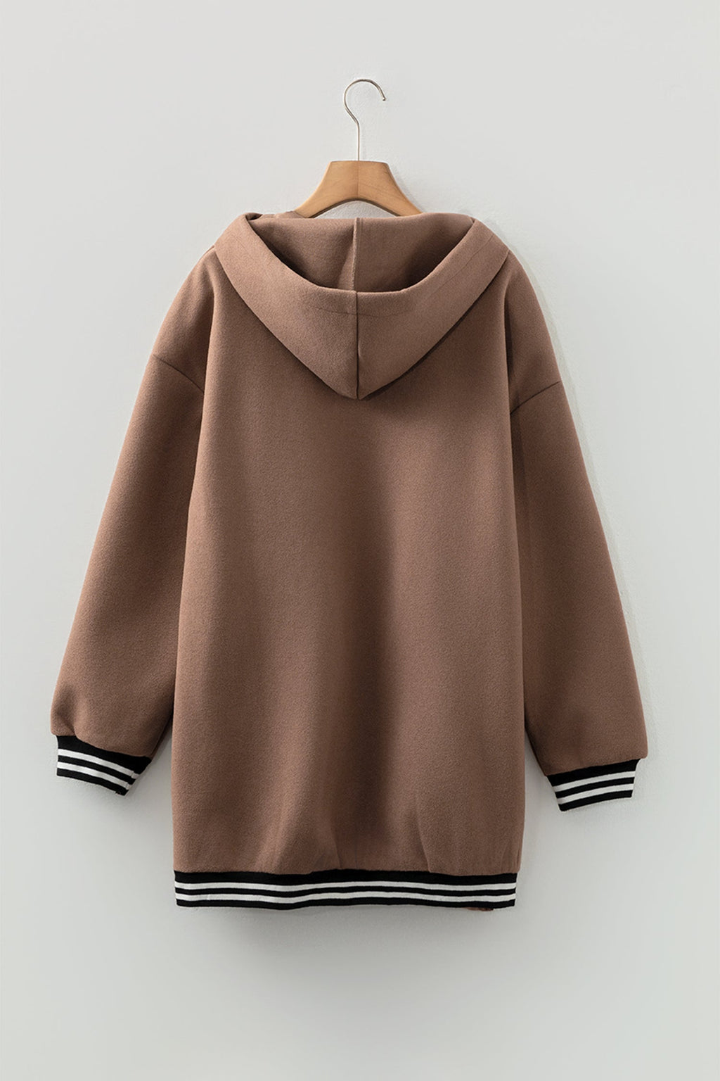 Four Leaf Clover Contrast Cuffed Drop Shoulder Zip up Tunic Hoodie
