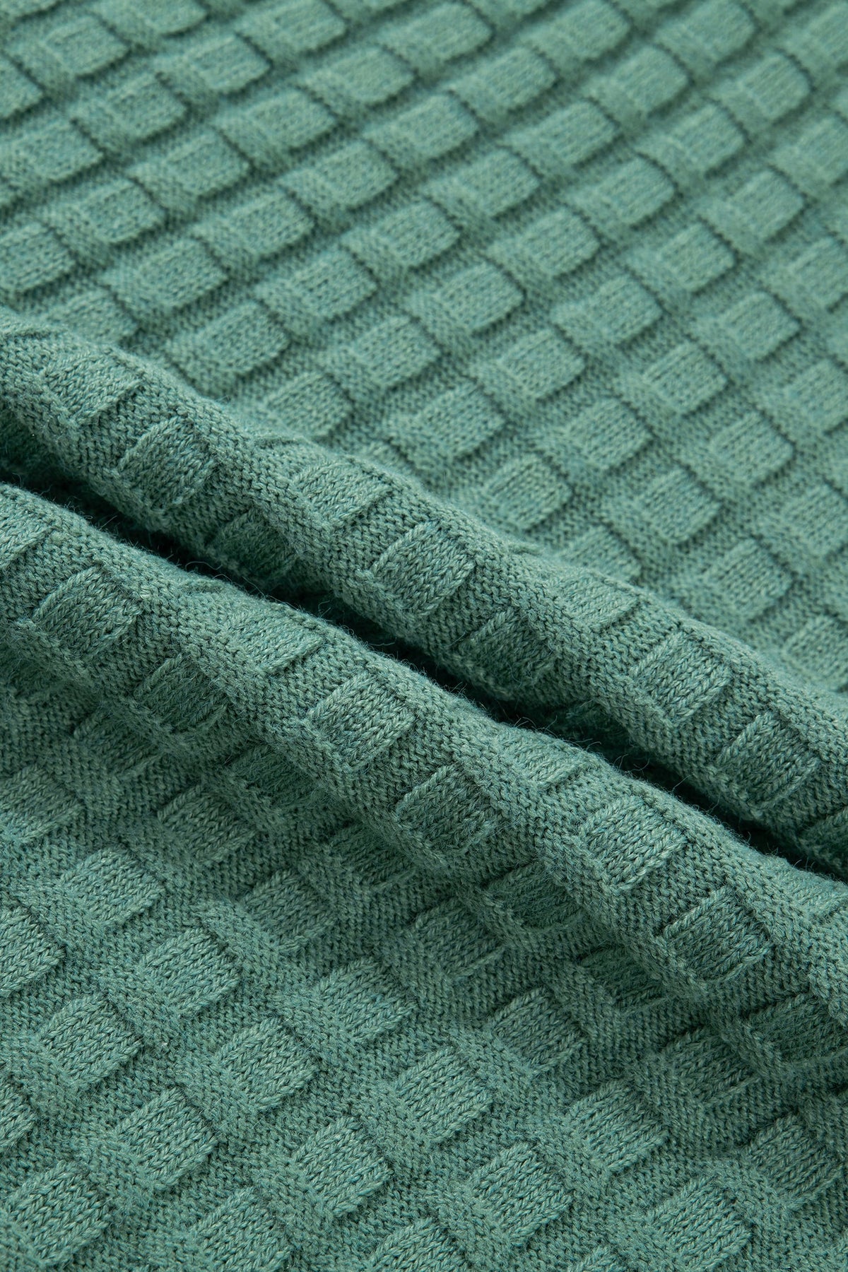 Mist Green Plus Size Solid Color Textured Knit Short Sleeve Sweater
