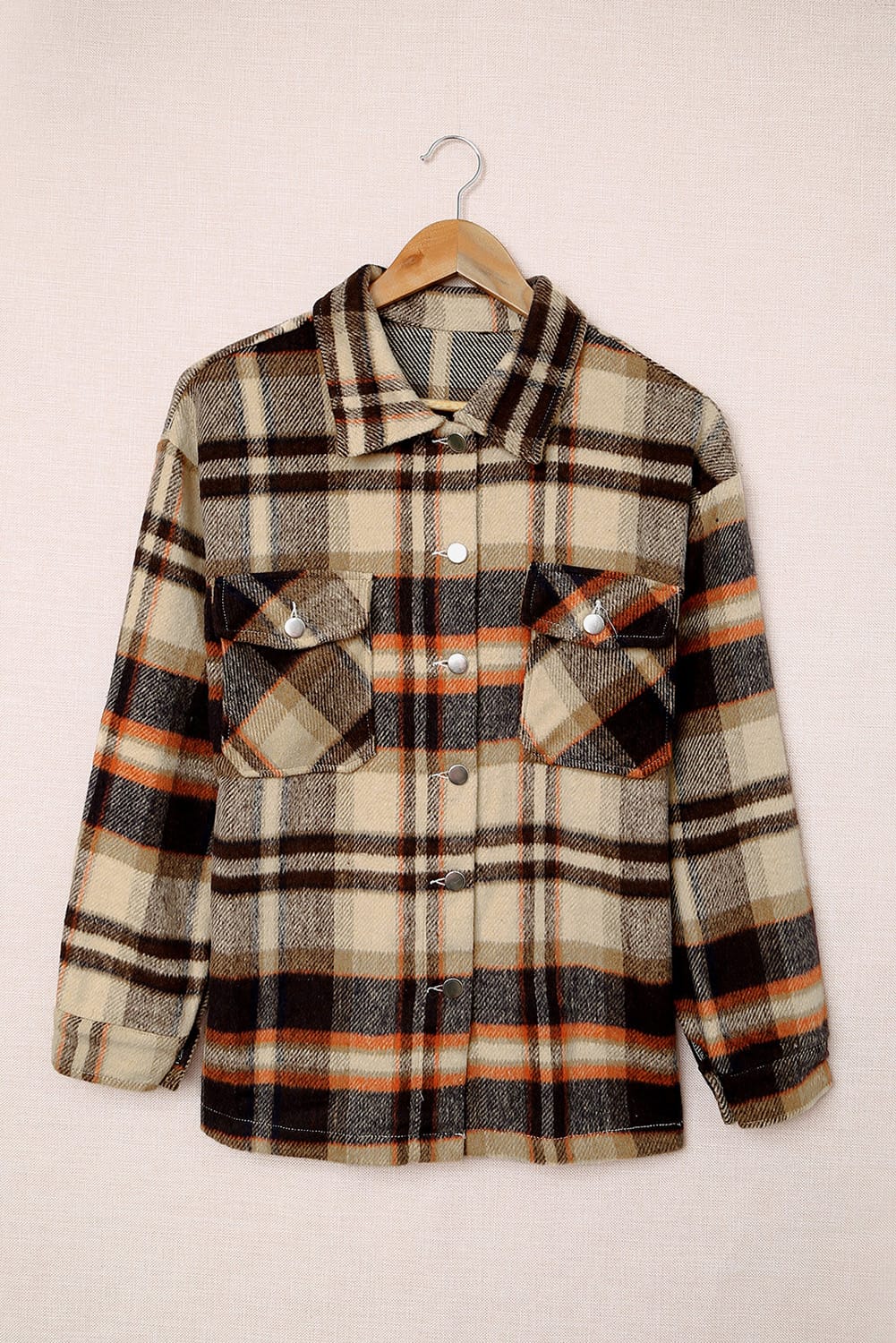 Green Geometric Plaid Print Pocketed Shacket