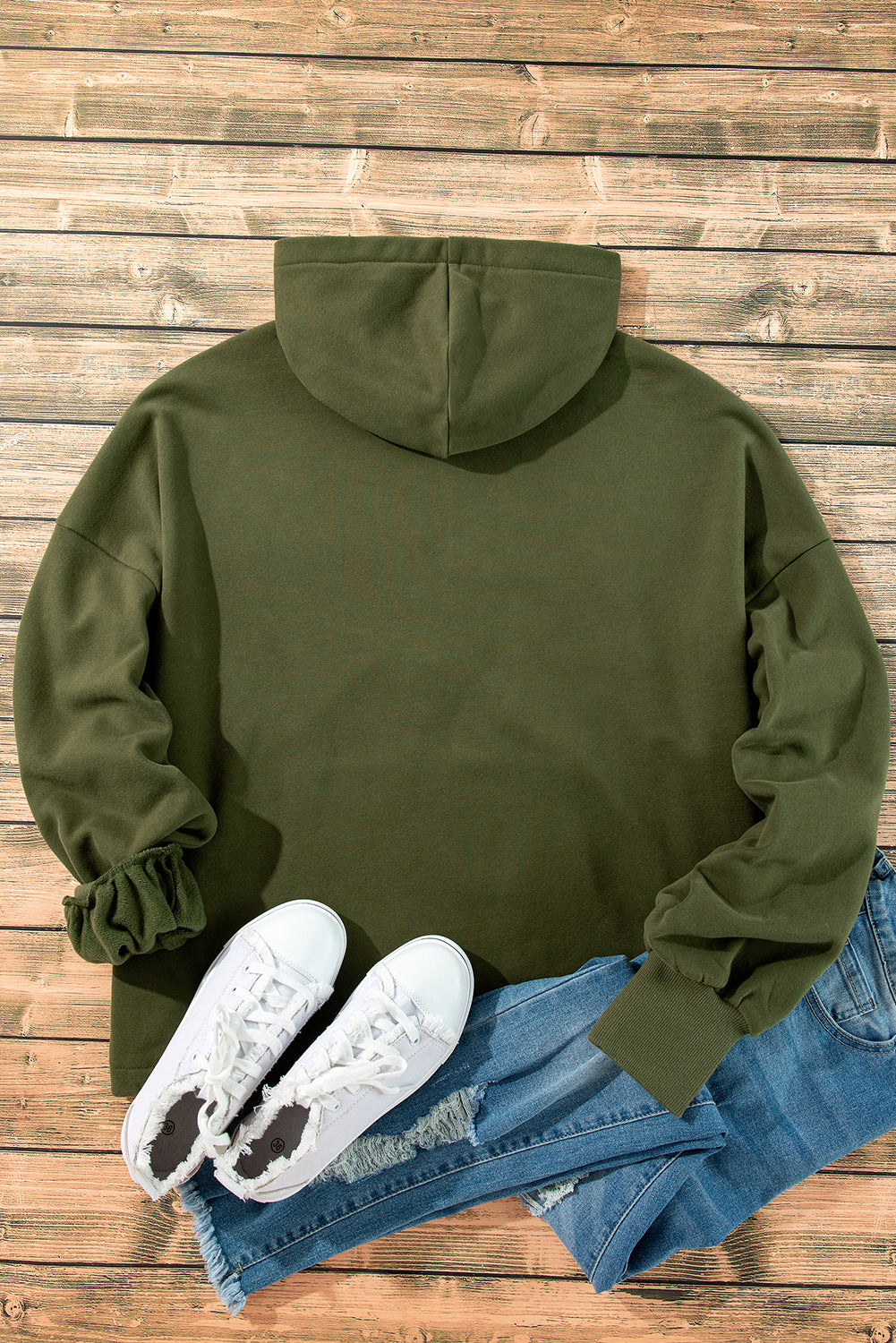 Orange Half Zipper Kangaroo Pockets Drop Shoulder Hoodie