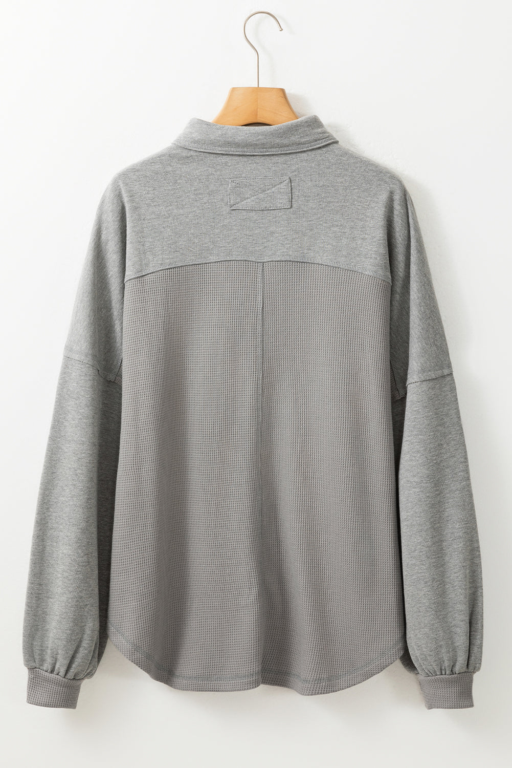 Black Waffle Knit Patchwork Exposed Seam Loose Shacket
