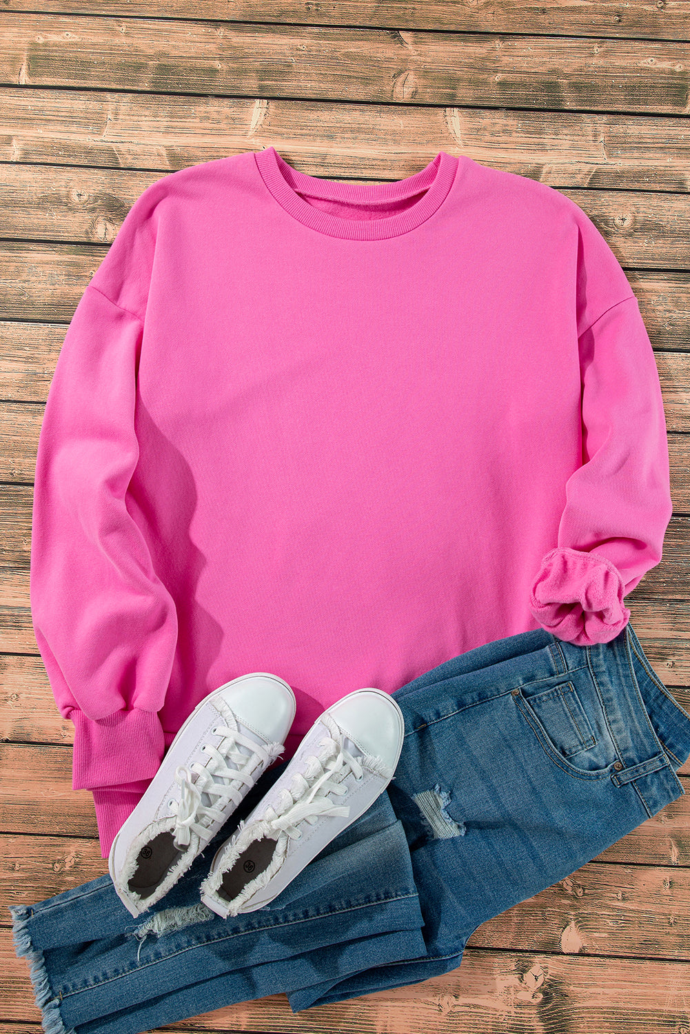 Sea Green Solid Fleece Lined Drop Shoulder High Low Sweatshirt