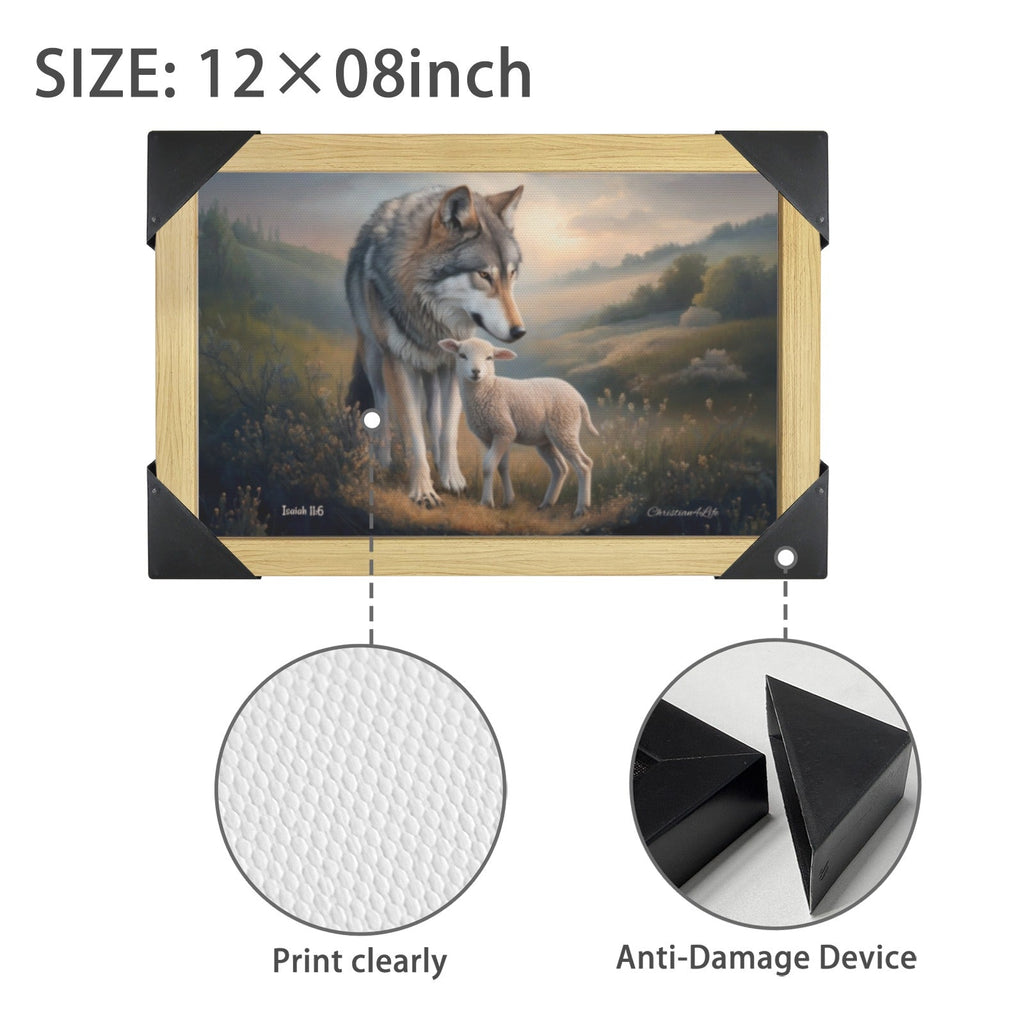 Framed - Wolf and Lamb Christian Canvas, Wooden Frame