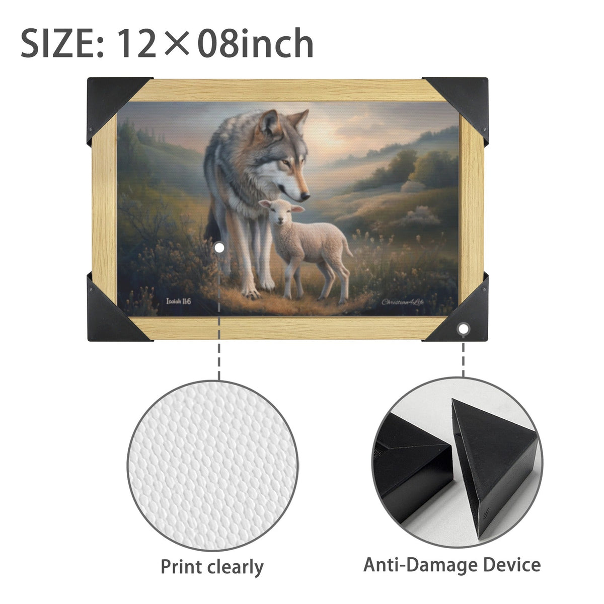 Framed - Wolf and Lamb Christian Canvas, Wooden Frame