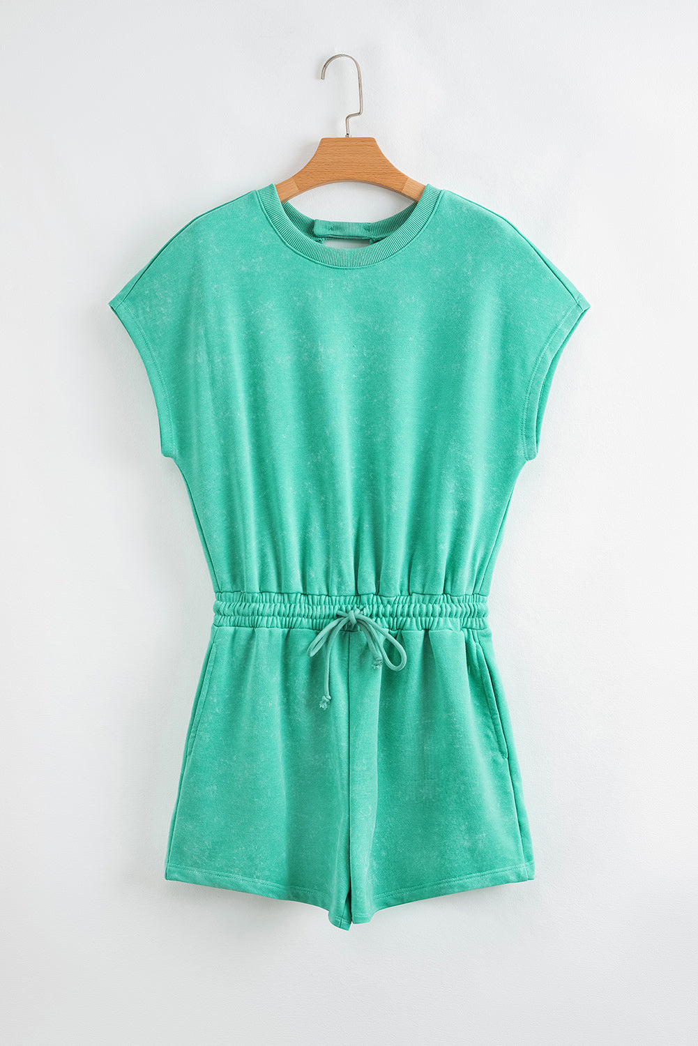 Bonbon Drawstring Waist Backless Short Sleeve Romper