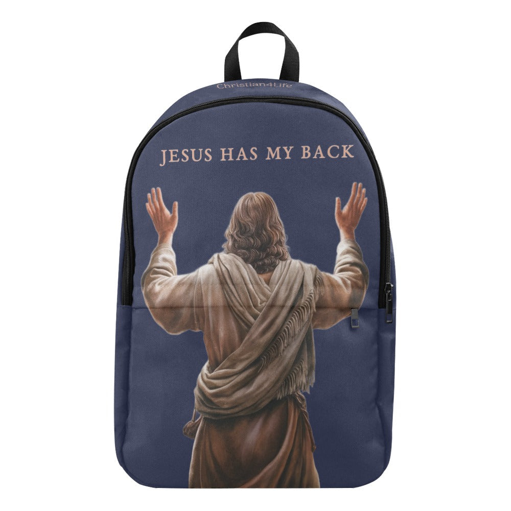 "Jesus Has My Back" design Christian Backpack (Choose Blue Shade)