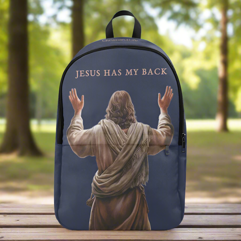 "Jesus Has My Back" design Christian Backpack (Choose Blue Shade)