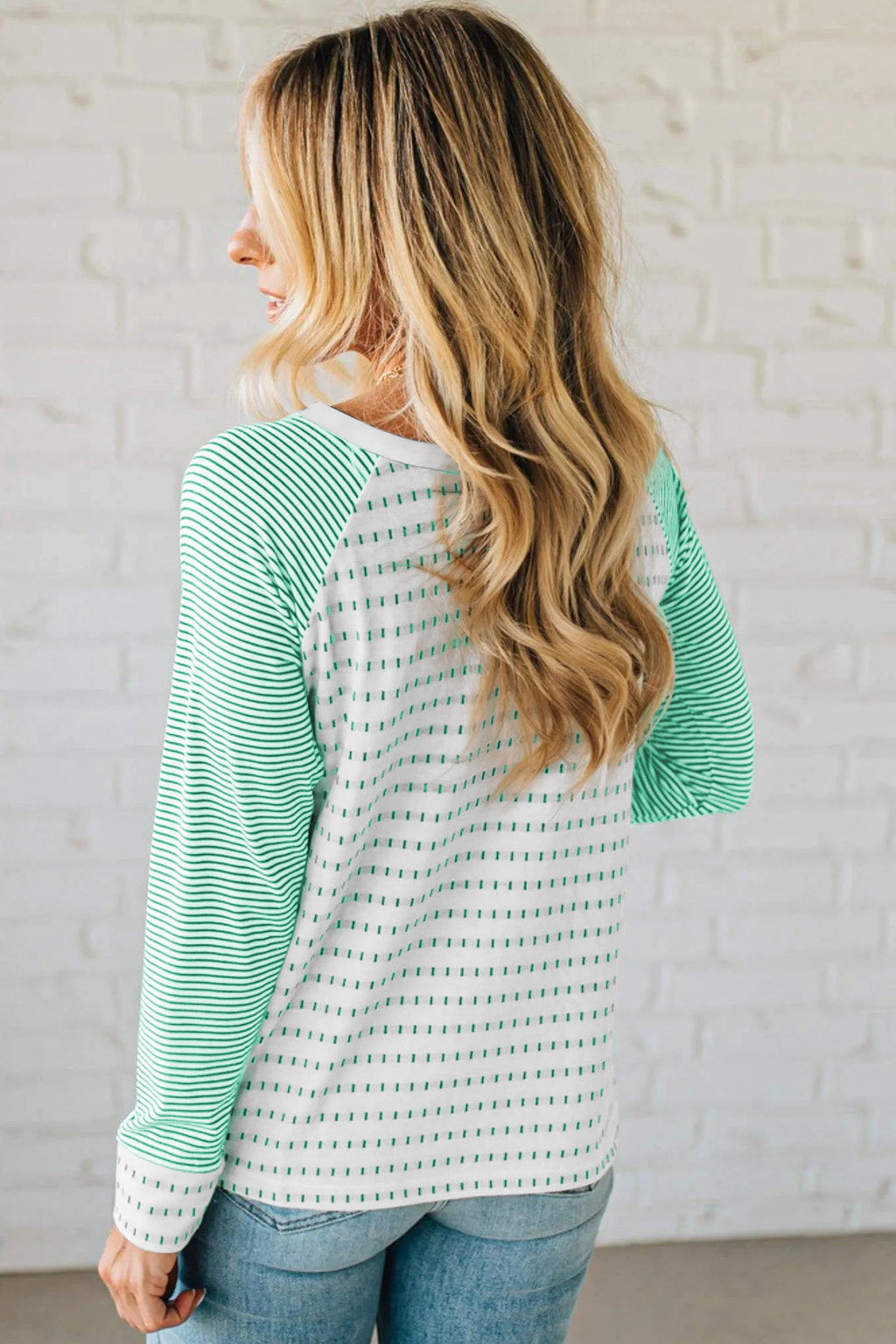Black Stripe Raglan Patchwork Long Sleeve Tee