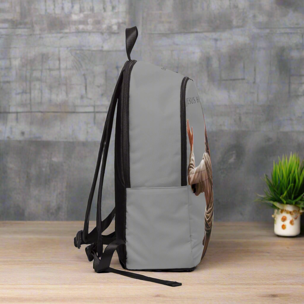 "Jesus Has My Back" Graphic design Christian Backpack (Choose Grey Shade)