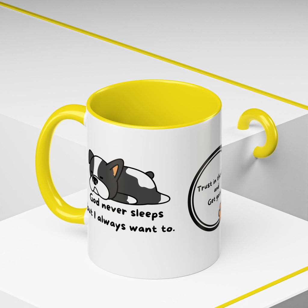 Christian "God never sleeps" 11 oz and 15oz Accent Mug, multiple colors, Christian Mug