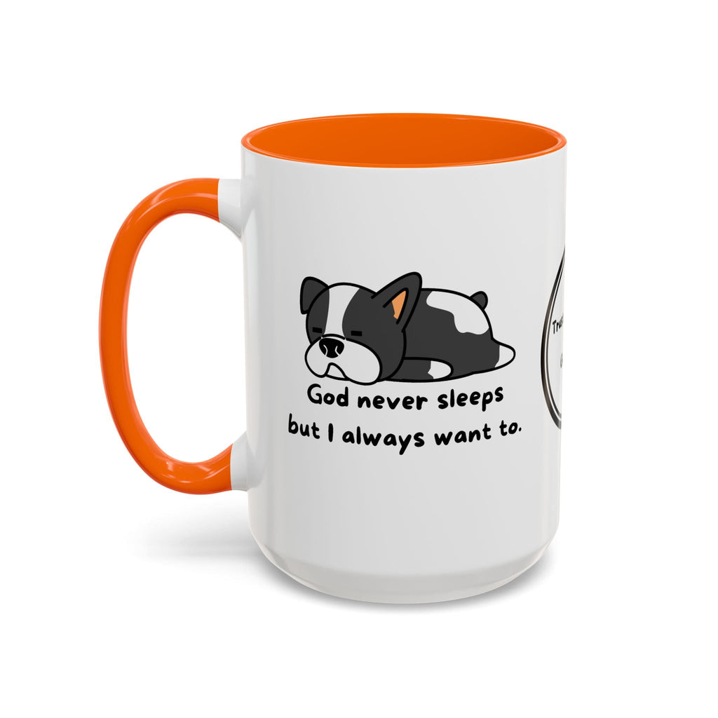 Christian "God never sleeps" 11 oz and 15oz Accent Mug, multiple colors, Christian Mug