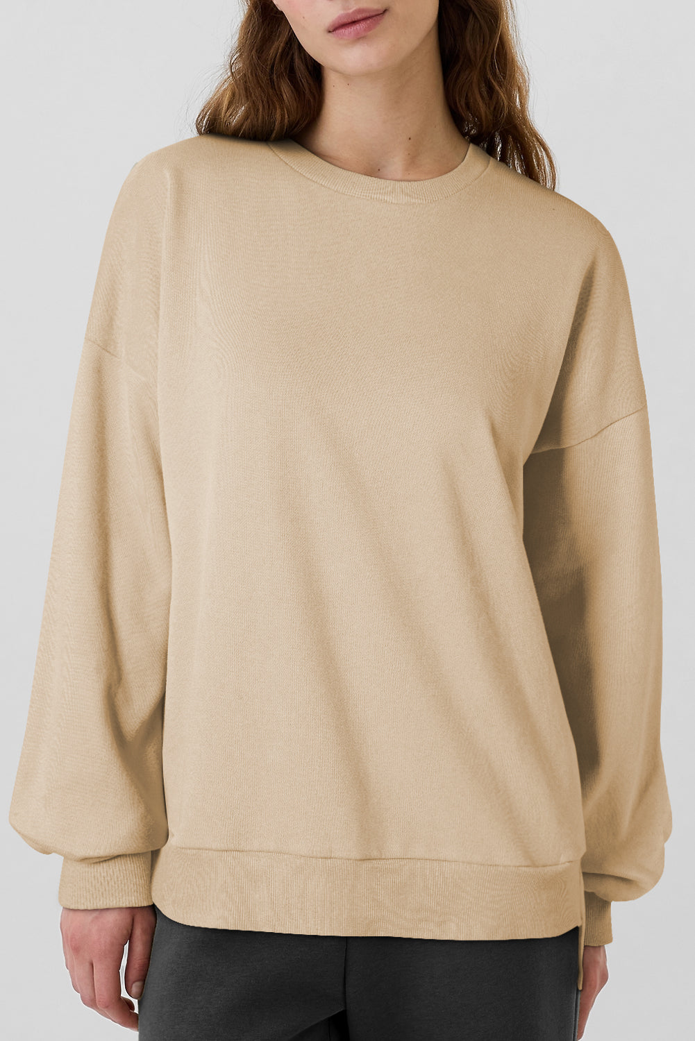 Sea Green Solid Fleece Lined Drop Shoulder High Low Sweatshirt