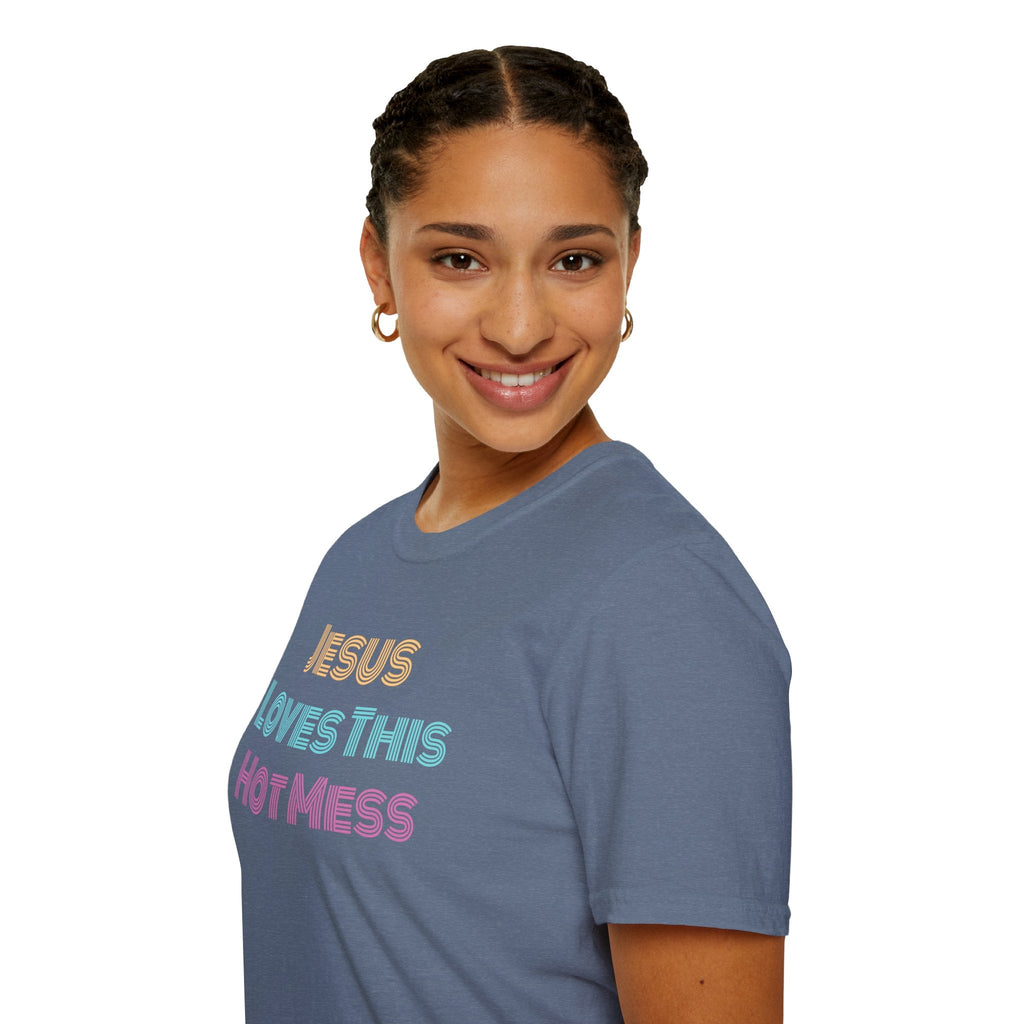 Unisex "Jesus Loves this Hot Mess" Christian Cotton Softstyle T-Shirt