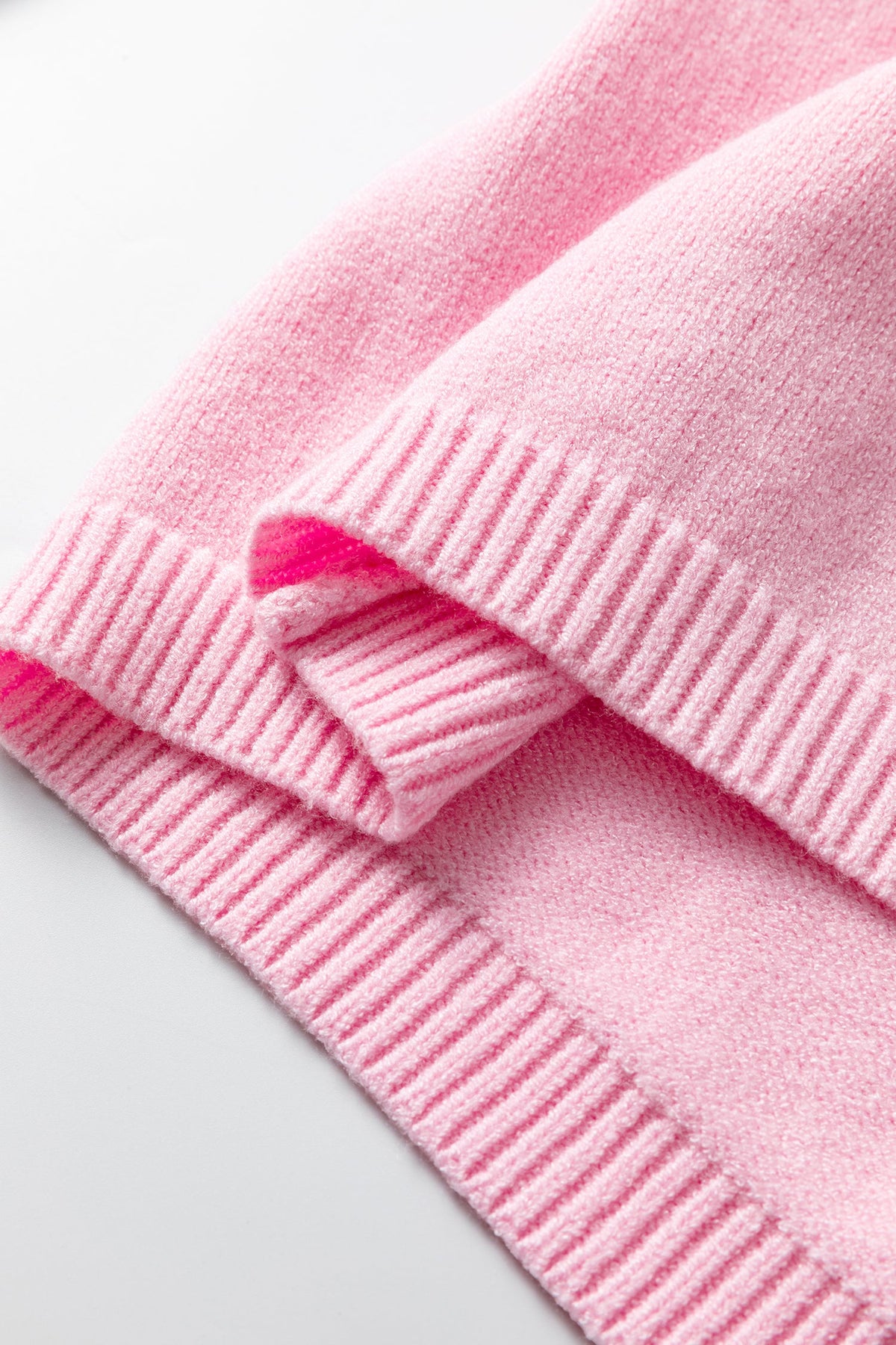 Pink Solid Color Knit Loose Bracelet Sleeve Dolman Sweater
