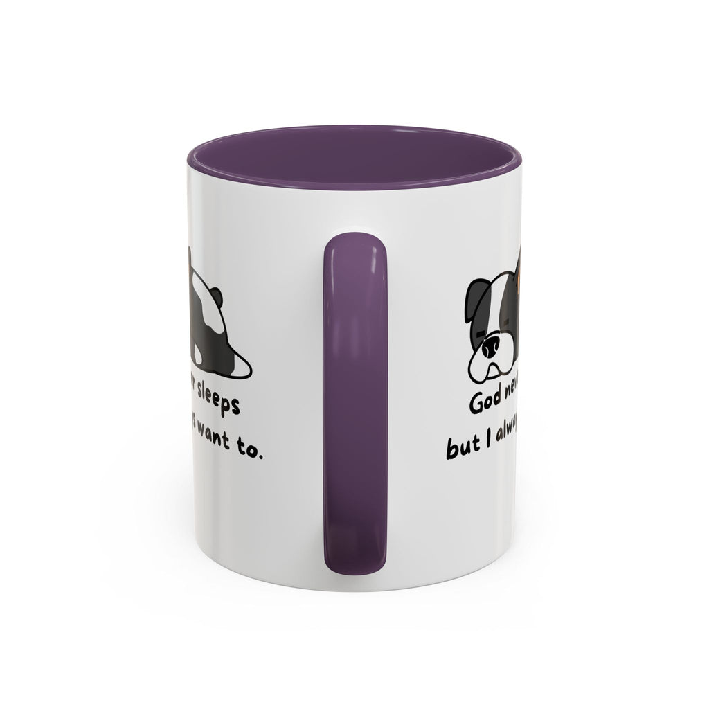 Christian "God never sleeps" 11 oz and 15oz Accent Mug, multiple colors, Christian Mug