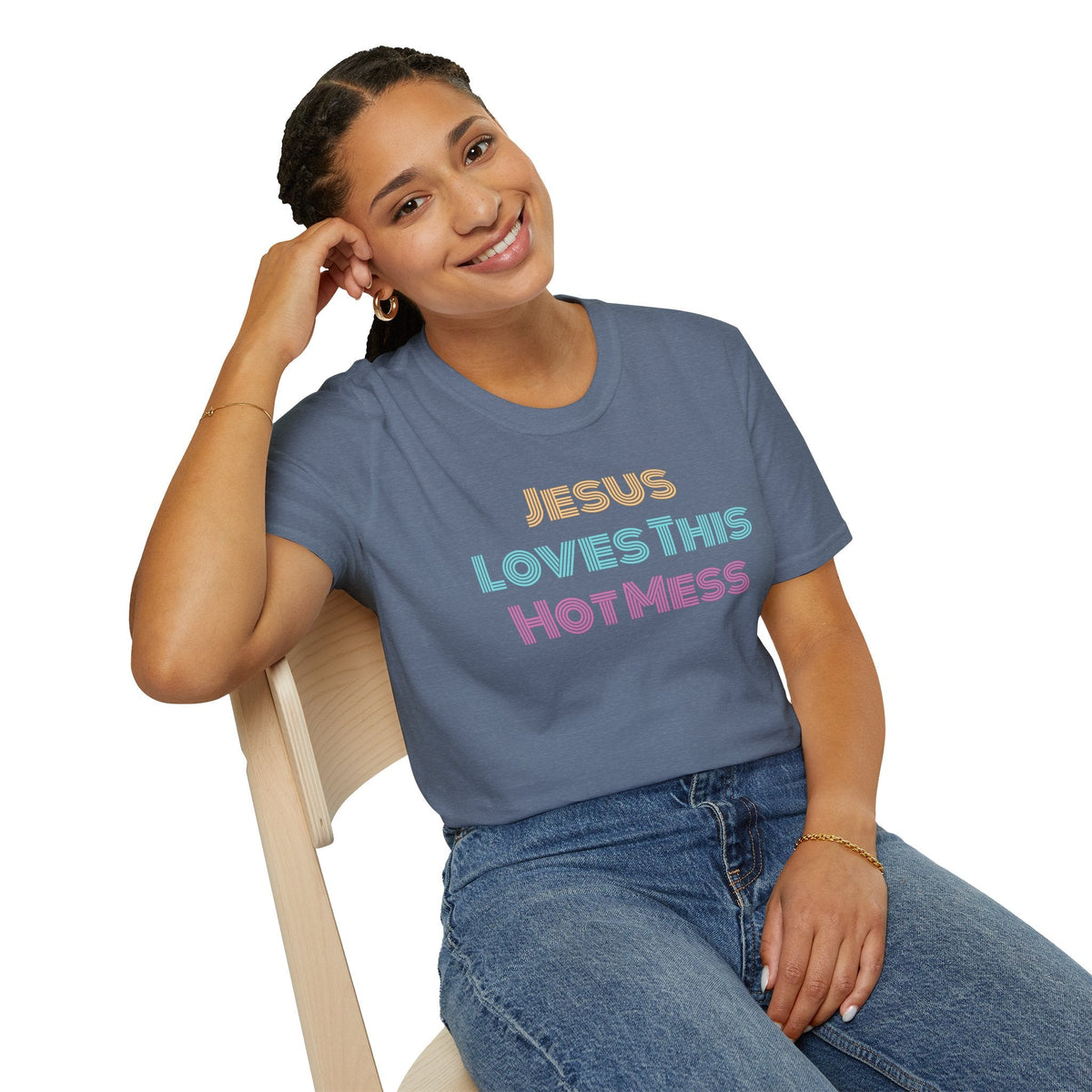 Unisex "Jesus Loves this Hot Mess" Christian Cotton Softstyle T-Shirt