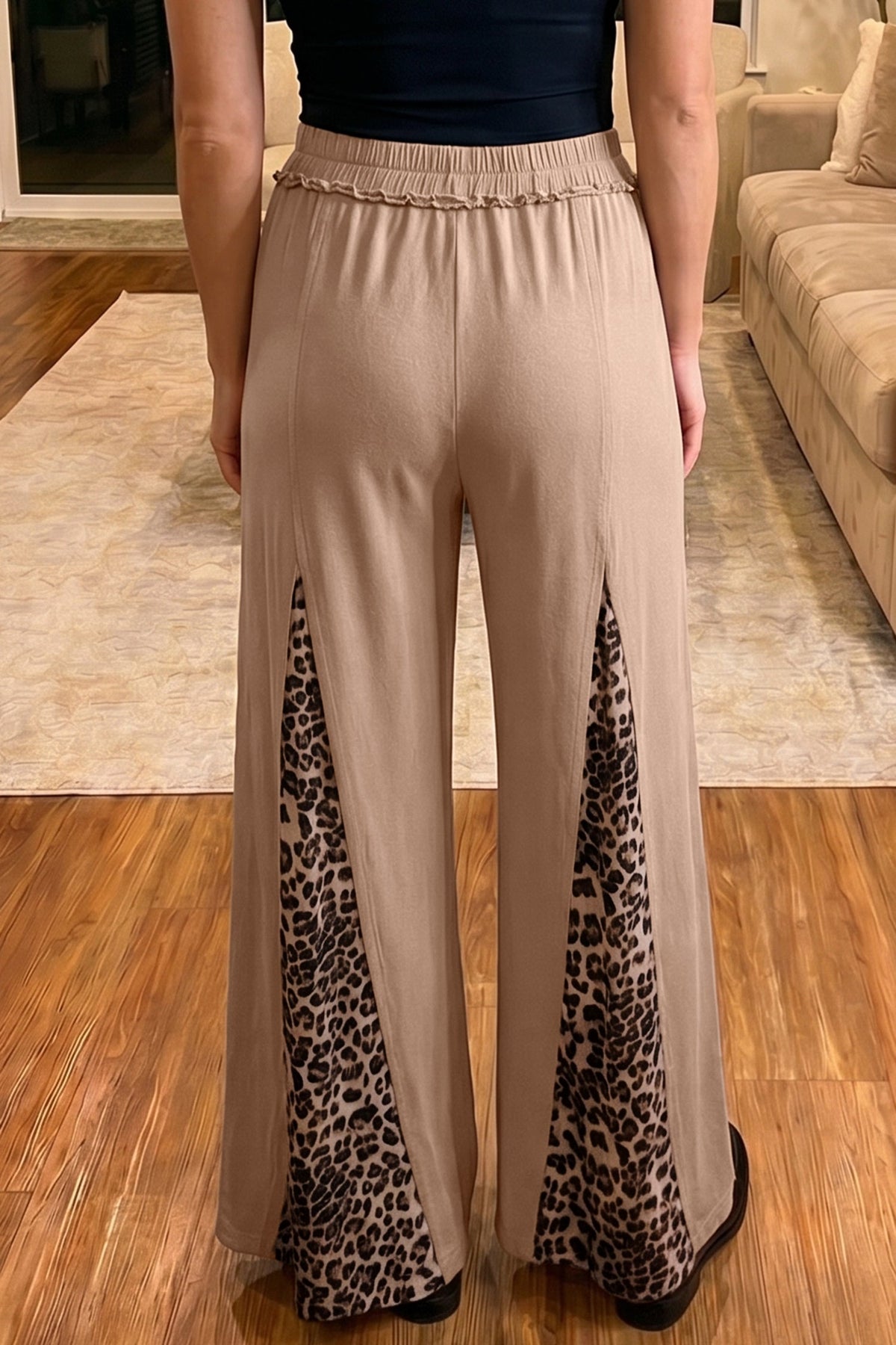 Straw Yellow Mineral Wash Leopard Patchwork Wide Leg Pants