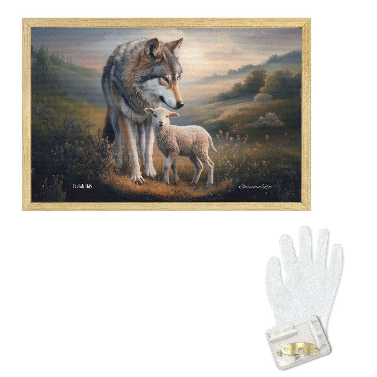Framed - Wolf and Lamb Christian Canvas, Wooden Frame