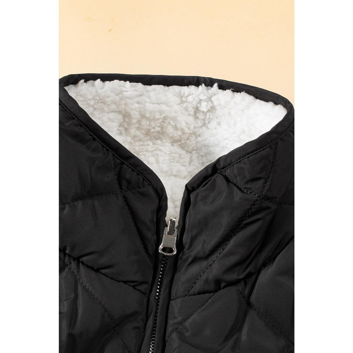 Black Fleece Lined Quilted Zip up Vest Coat Womenswear Tops