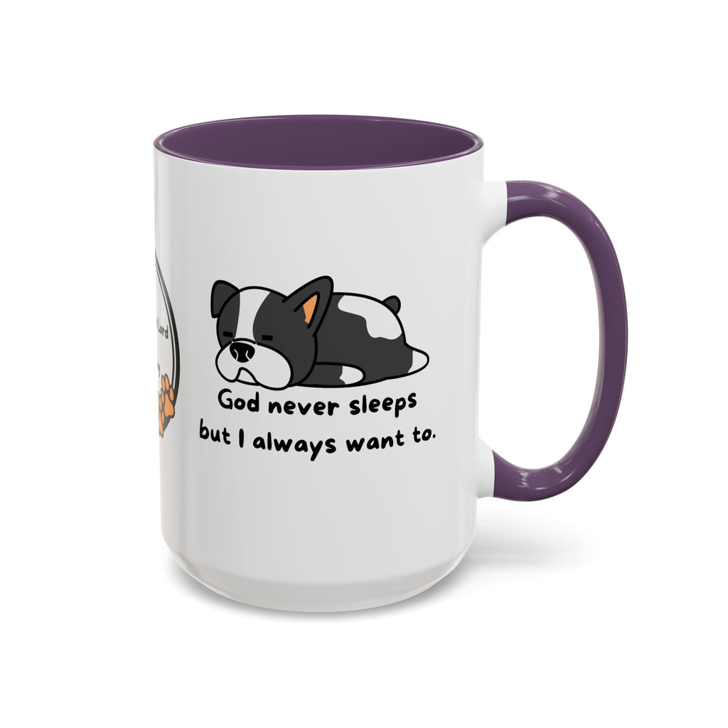 Christian "God never sleeps" 11 oz and 15oz Accent Mug, multiple colors, Christian Mug