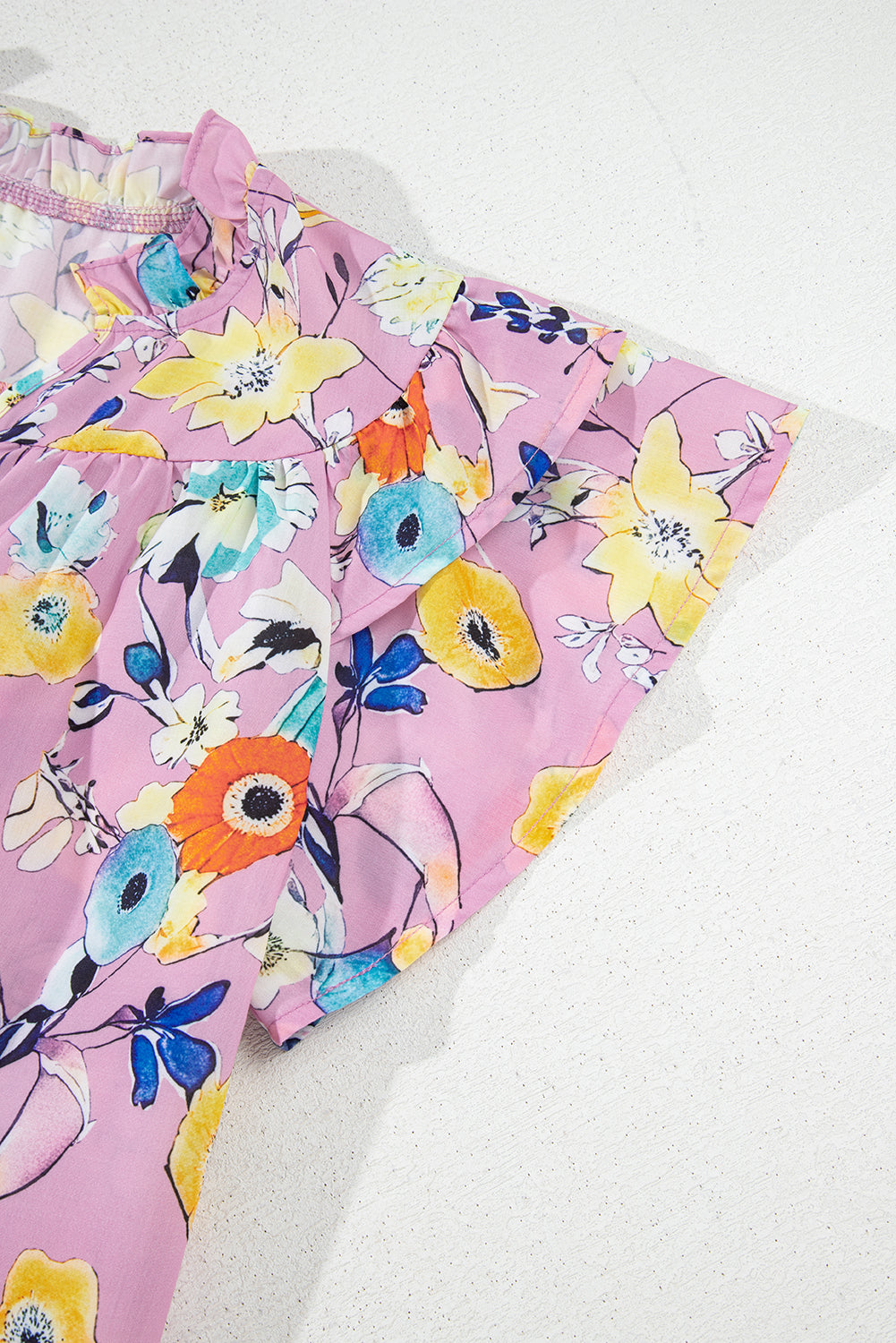 Sky Blue Flutter Sleeve Frill V Neck Floral Top