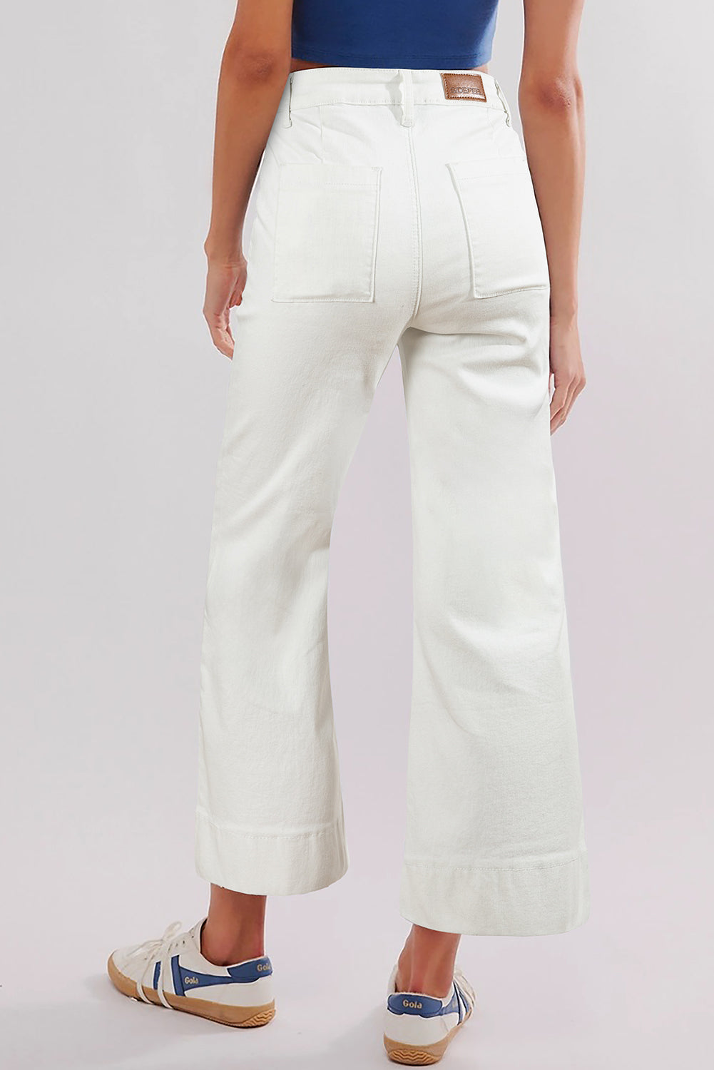 Brown Flap Pockets Front Straight Cropped Jeans