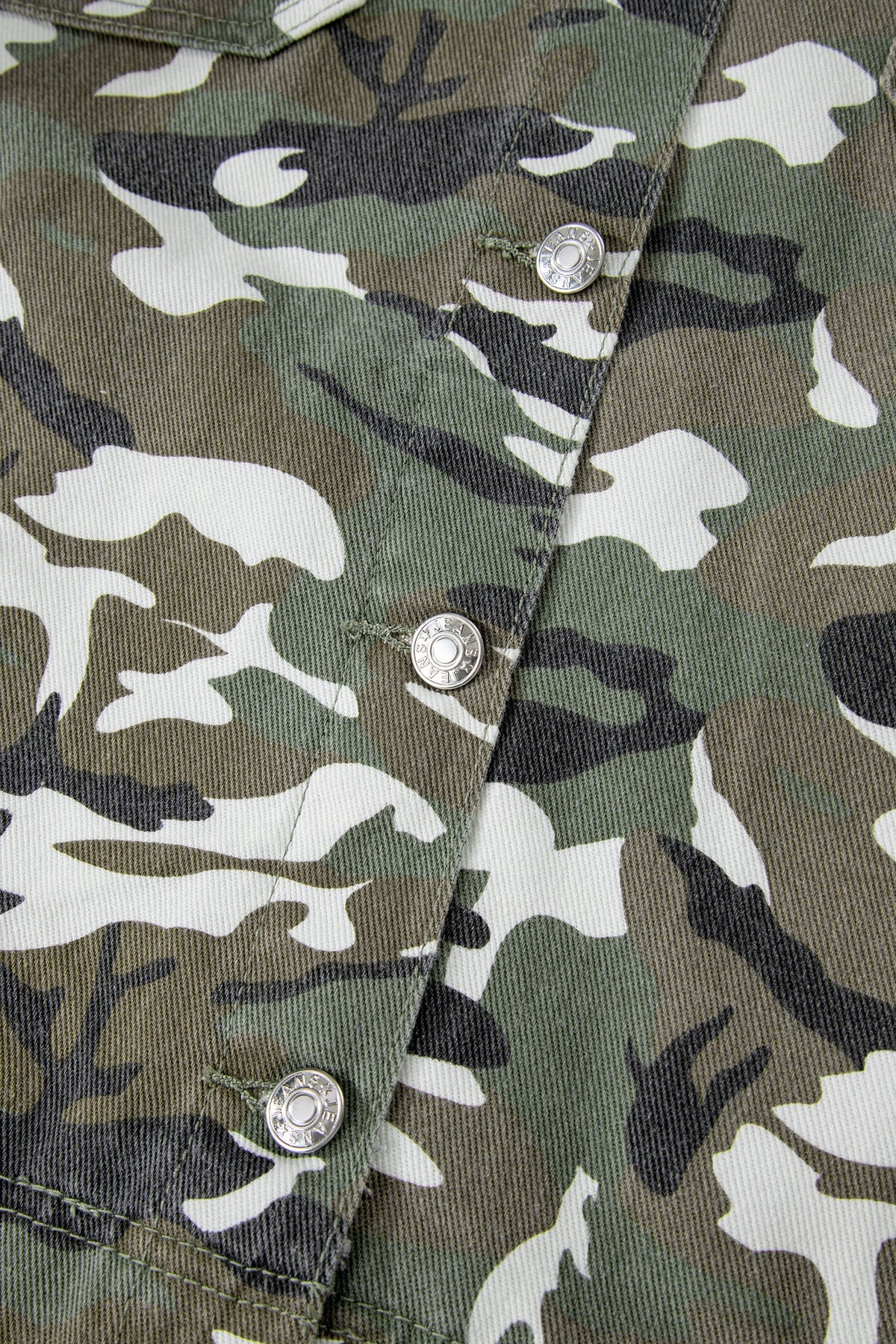 Green Camo Chest Pockets Loose Jean Jacket