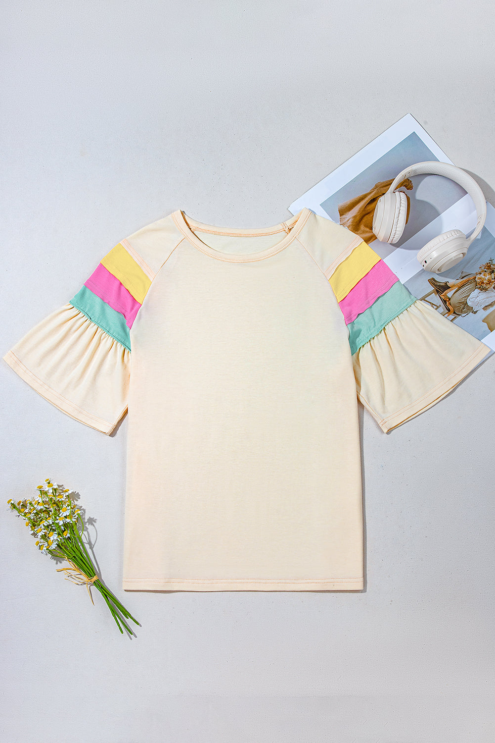White Colorblock Short Sleeve Round Neck T-Shirt
