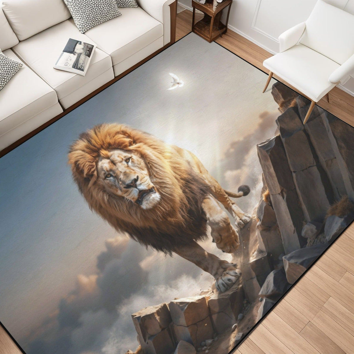 Lion of Judah and the Holy Spirit Area Rug with Black Binding 84"x60"