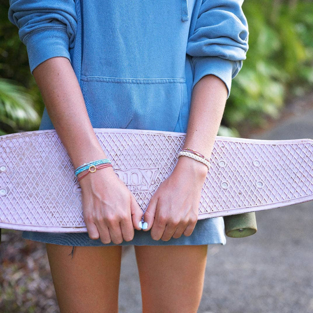 "Live" Teal and Coral with Gold Accent Hair Tie Bracelets