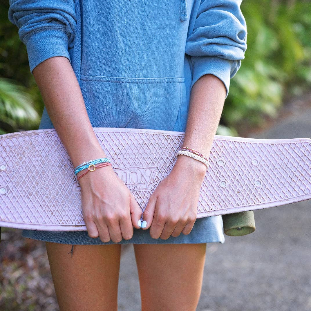 "Live" Teal and Coral with Gold Accent Hair Tie Bracelets