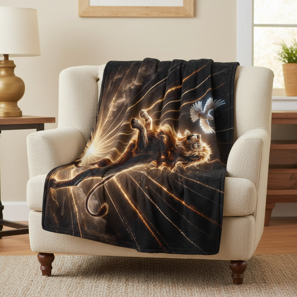 Lion of Judah and Holy Spirit with Golden Rays -Ultra Soft Micro Fleece Blanket (multiple sizes)