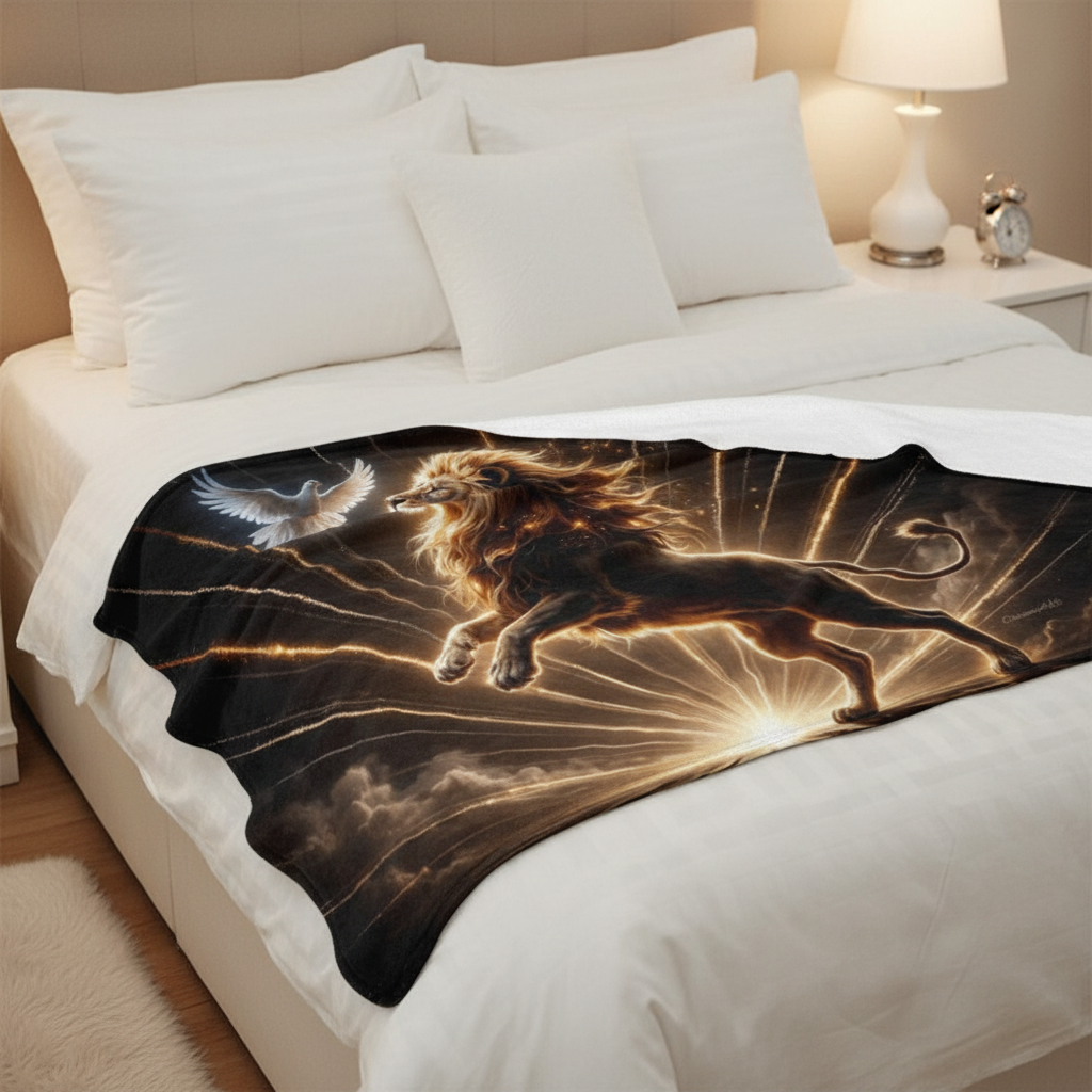 Lion of Judah and Holy Spirit with Golden Rays -Ultra Soft Micro Fleece Blanket (multiple sizes)