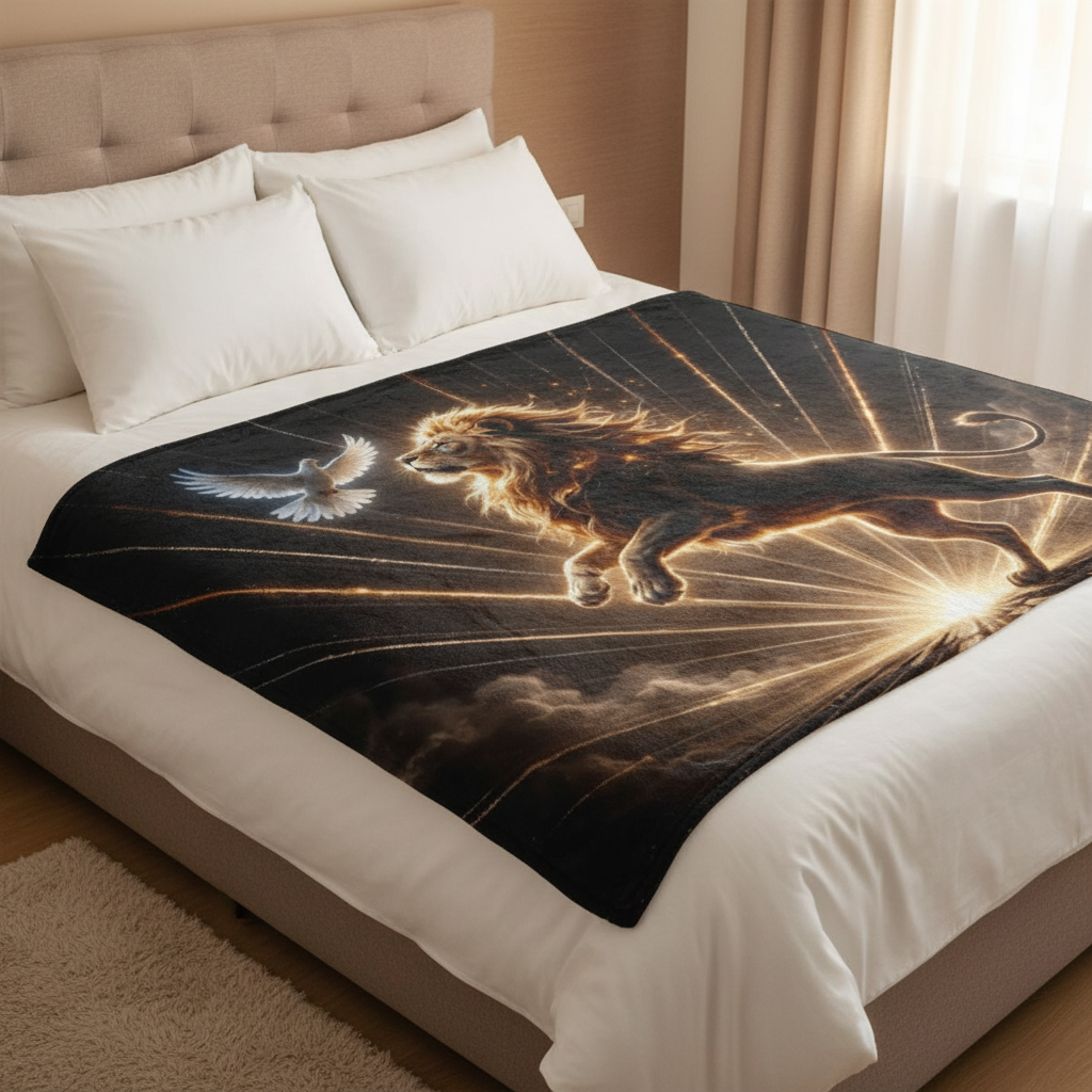 Lion of Judah and Holy Spirit with Golden Rays -Ultra Soft Micro Fleece Blanket (multiple sizes)