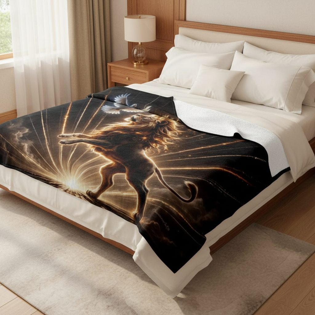 Lion of Judah and Holy Spirit with Golden Rays -Ultra Soft Micro Fleece Blanket (multiple sizes)