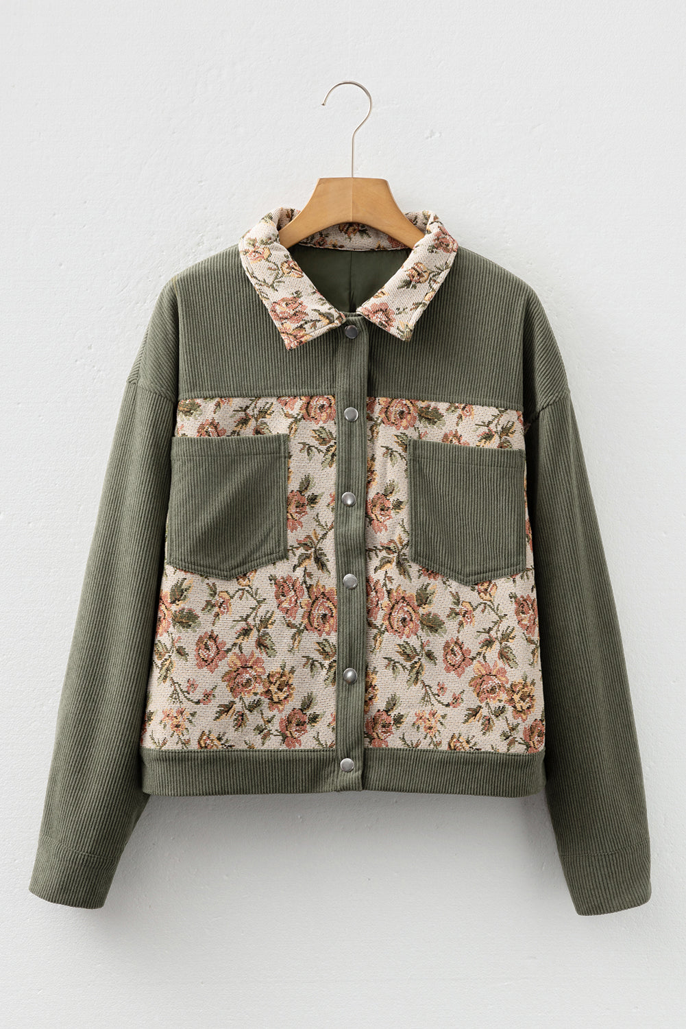 Clay Ribbed Retro Floral Patchwork Jacket