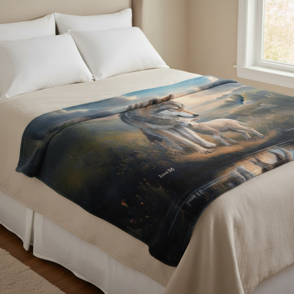 Wolf and Lamb Reflection Isaiah 11:6 Ultra-Soft Micro Fleece Blanket (multiple sizes)