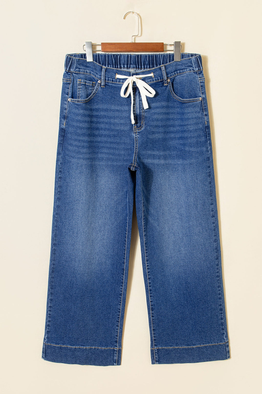 Light Blue Acid Wash Contrast Lace-up Plus Size Jeans