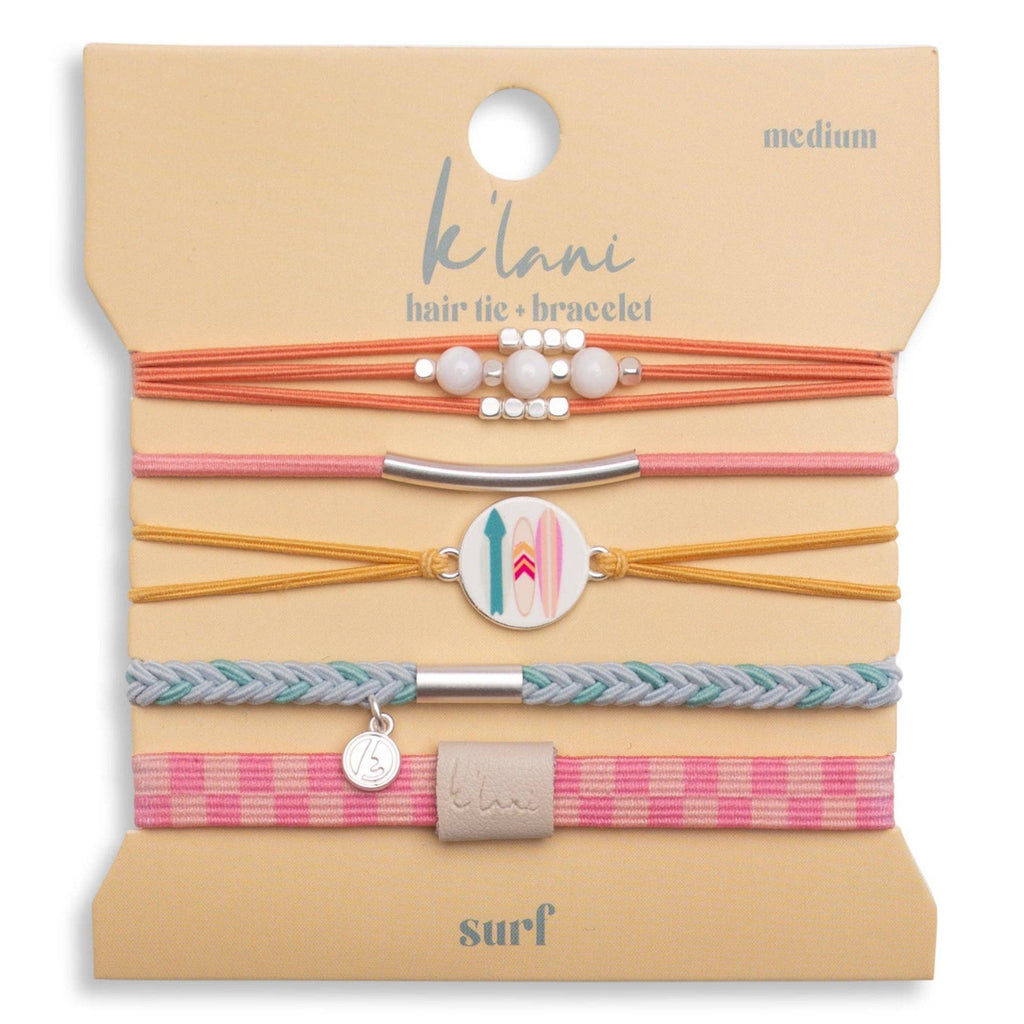 "Surf" Surfboard with Silver Accents Hair Tie Bracelets