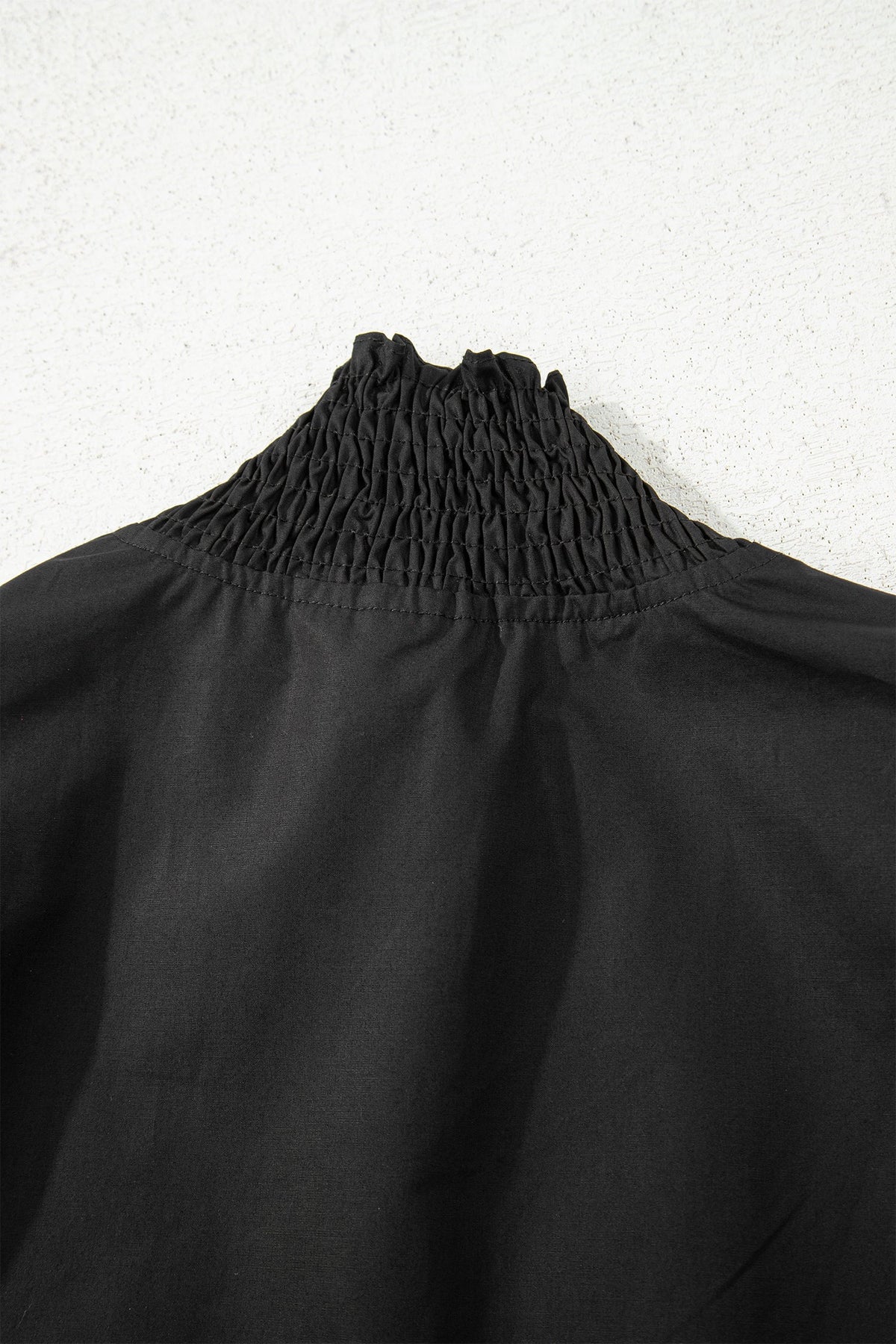 Black Puffy Flounce Sleeve Leopard Trim V Neck Blouse
