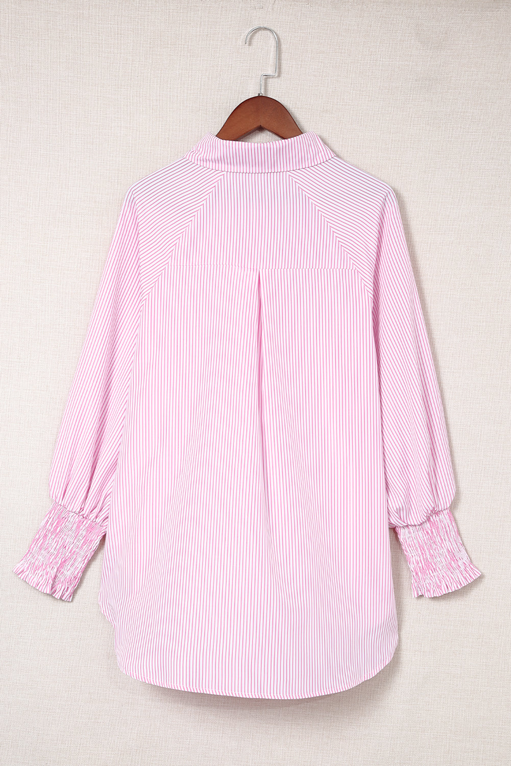 Blue Stripe Striped Casual Shirred Cuffs Shirt
