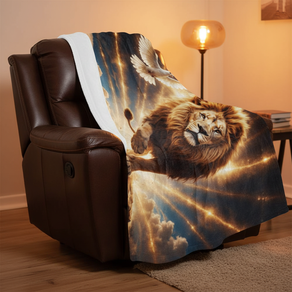 Lion of Judah, Holy Spirit, Clouds and Golden Rays -Ultra-Soft Micro Fleece Blanket (4 sizes)