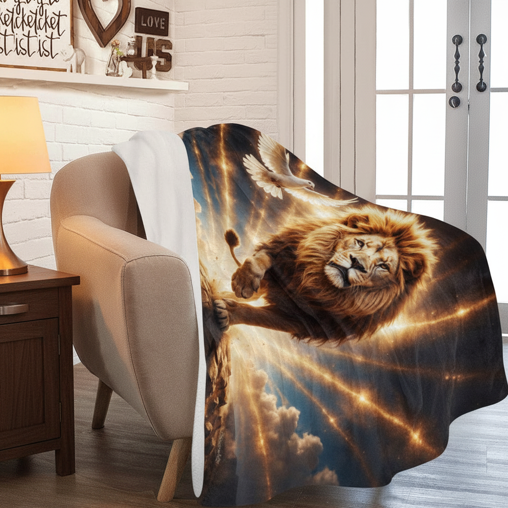 Lion of Judah, Holy Spirit, Clouds and Golden Rays -Ultra-Soft Micro Fleece Blanket (4 sizes)