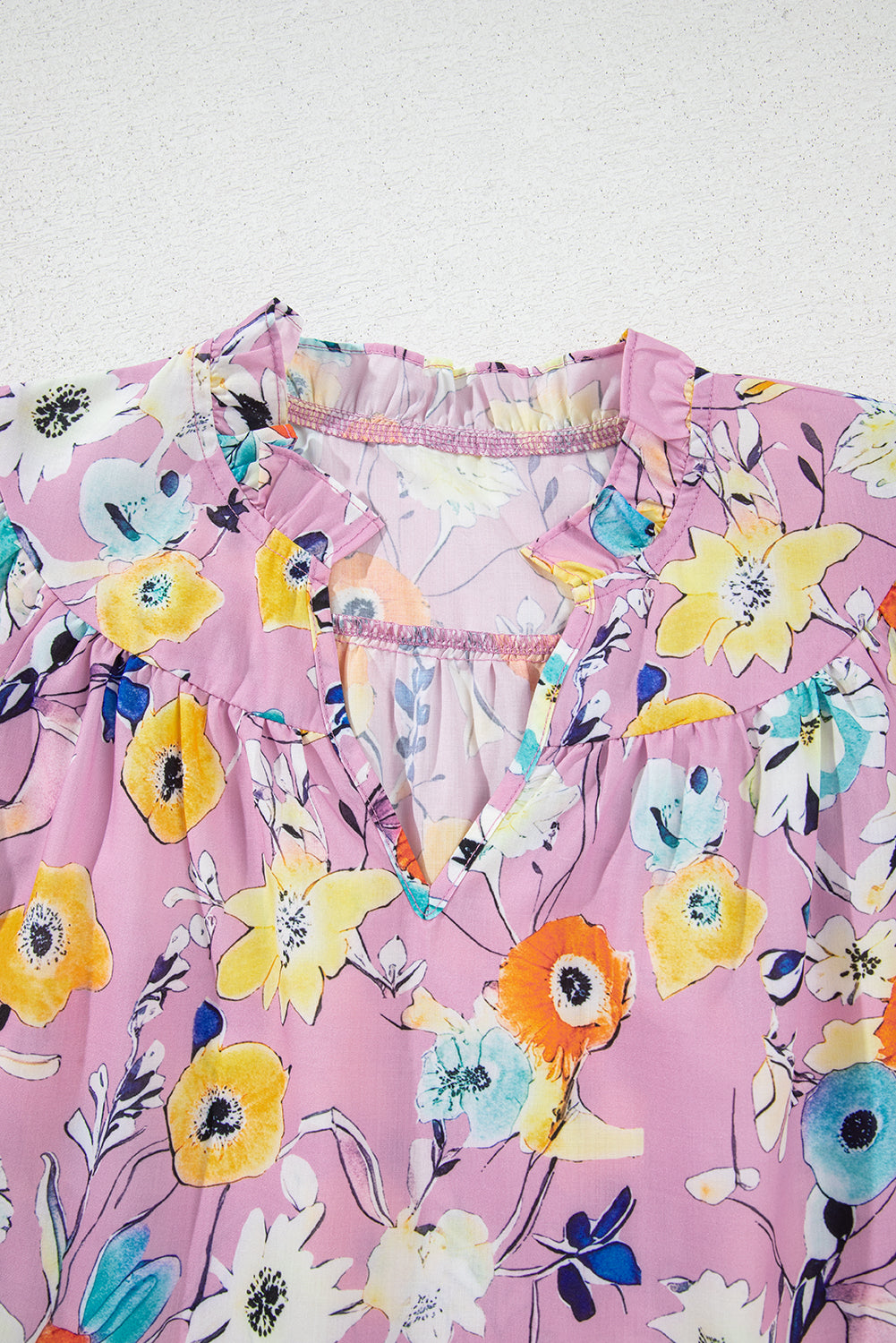 Sky Blue Flutter Sleeve Frill V Neck Floral Top