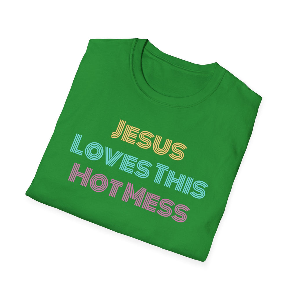 Unisex "Jesus Loves this Hot Mess" Christian Cotton Softstyle T-Shirt