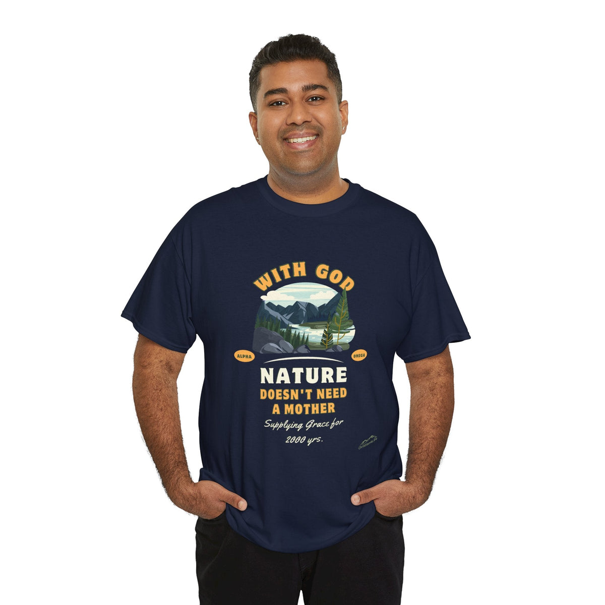 Unisex "With God Nature doesn't need a mother" Heavy Cotton Christian Tee