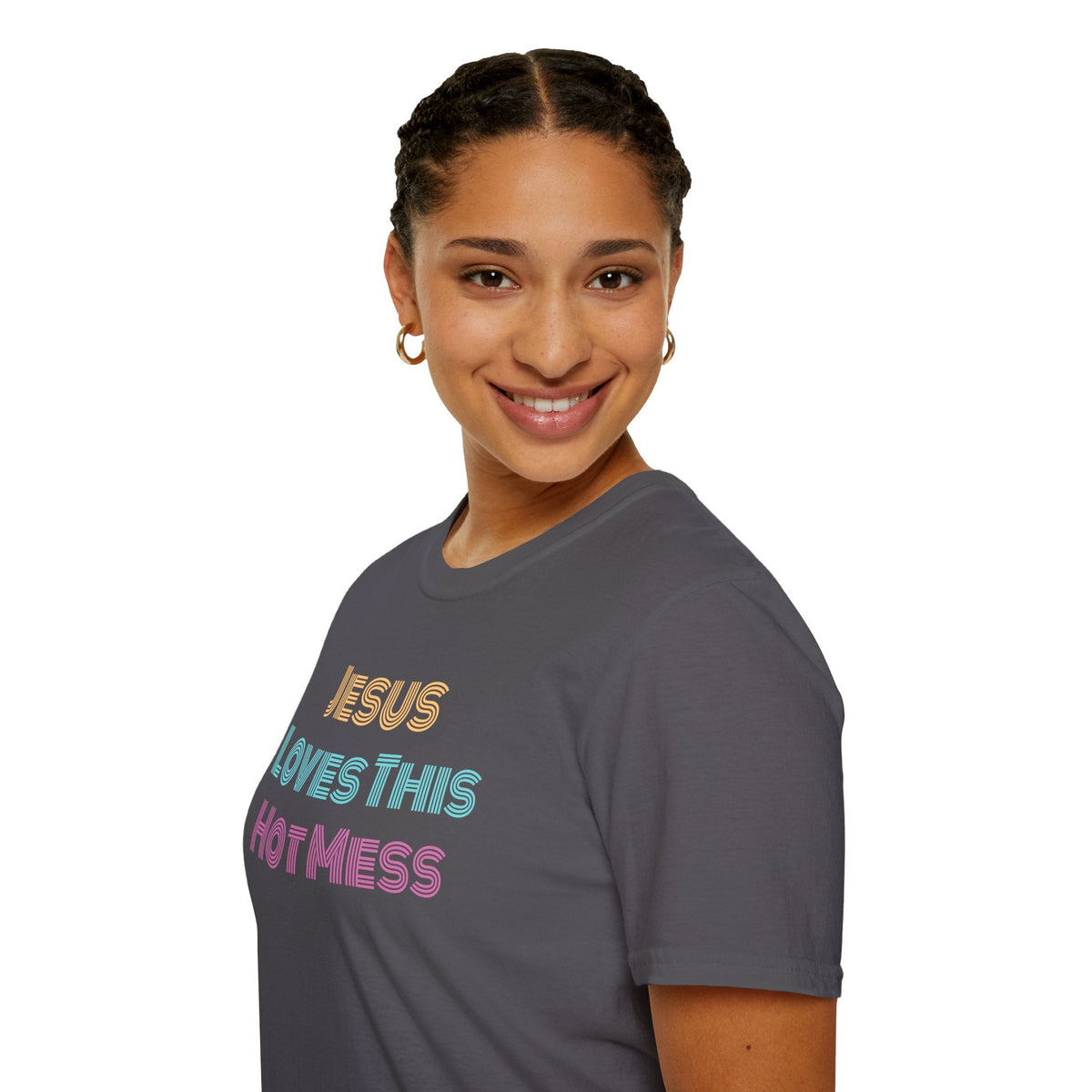 Unisex "Jesus Loves this Hot Mess" Christian Cotton Softstyle T-Shirt