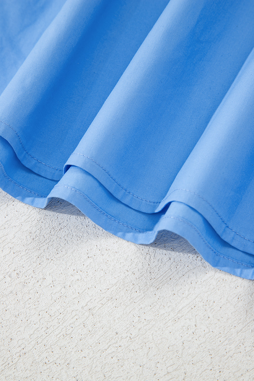 Sky Blue Puff Sleeve Pop of Color Neckline Blouse
