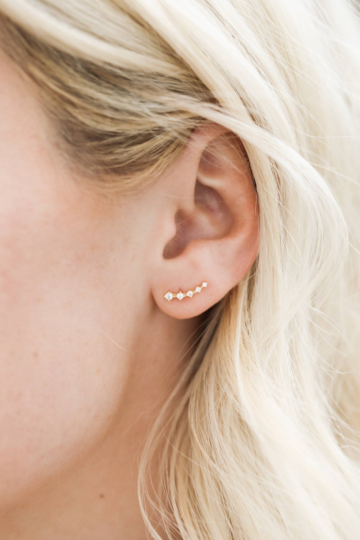 Crawler -  Gold Earrings - White CZ